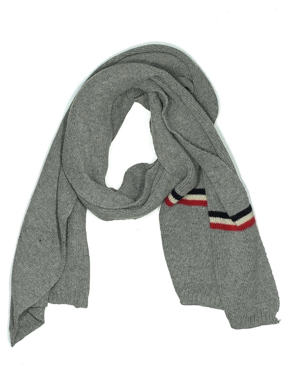Tommy Hilfiger (2) +Kimberly C Grey Knit Scarve with Red, Cream & Black Stripes